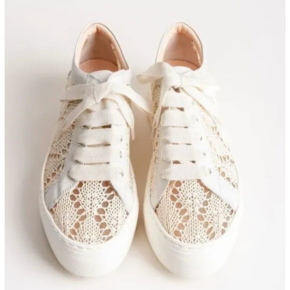 AGL Womens Sneakers Made In Italy  Leather Lace Crochet Beige Size 7 US Designer